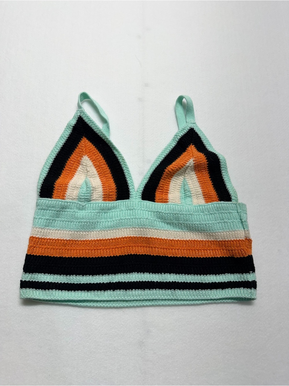 Zara Striped Knit Bralette Top in Mint, Orange & Black L